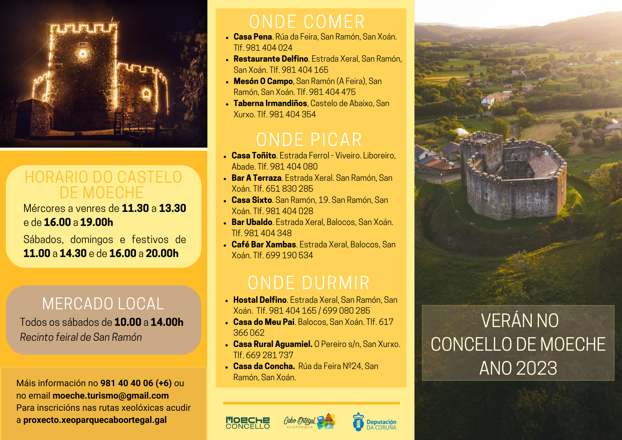 Información sobre horarios do castelo de Moeche, onde comer ou onde durmir no municipio.