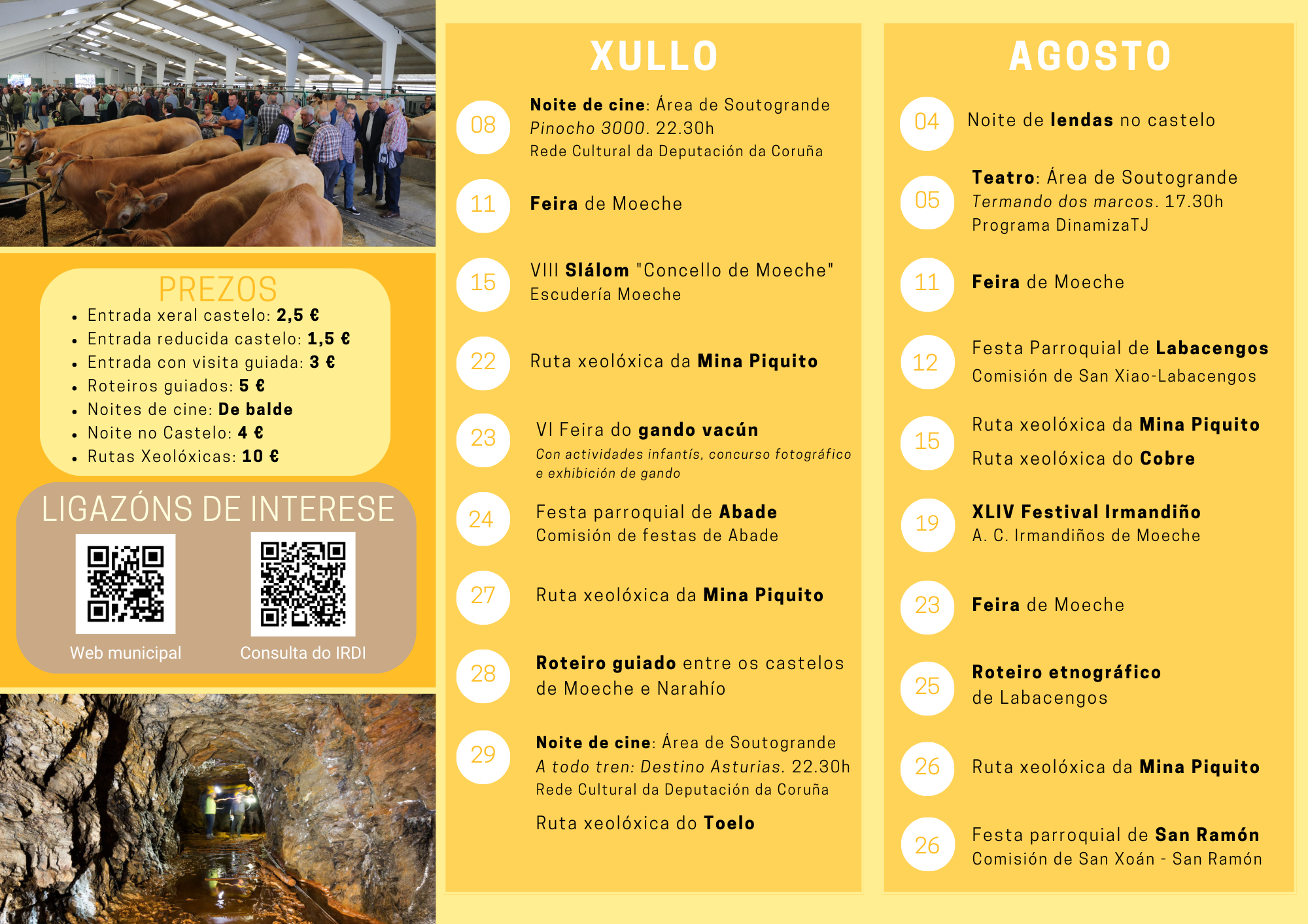 Calendario de actividades para os meses de xullo e agosto.