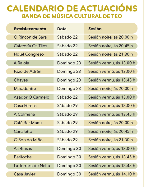 CALENDARIO ACTUACIÓNS MUSICAIS TAPTEO 2018